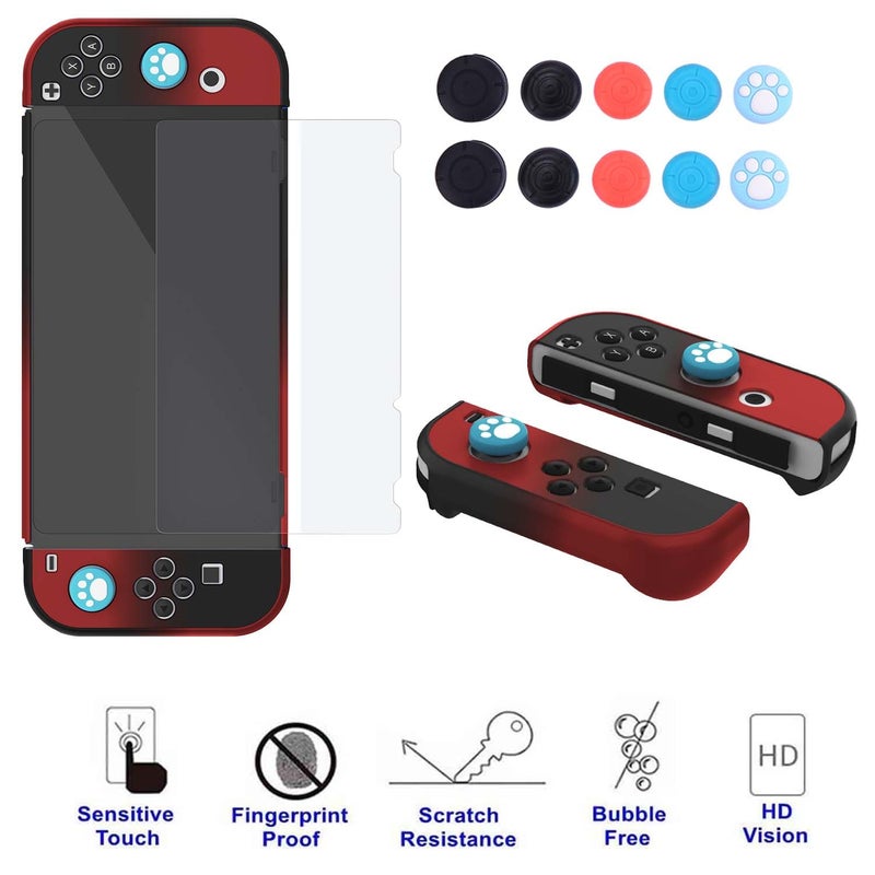 COMCOOL Dockable Case for Nintendo Switch OLED - [9 FT Military Grade Drop Protection] [with Tempered Glass Screen Protector] Cute Kawaii Protective Cover Shell for Nintendo Switch OLED - Black Red - Image 4